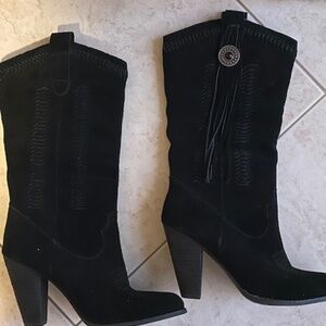 Reba Black Suede Tassel Boots